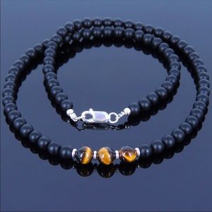 Mens Tiger Eye & Black Onyx Beaded Necklace